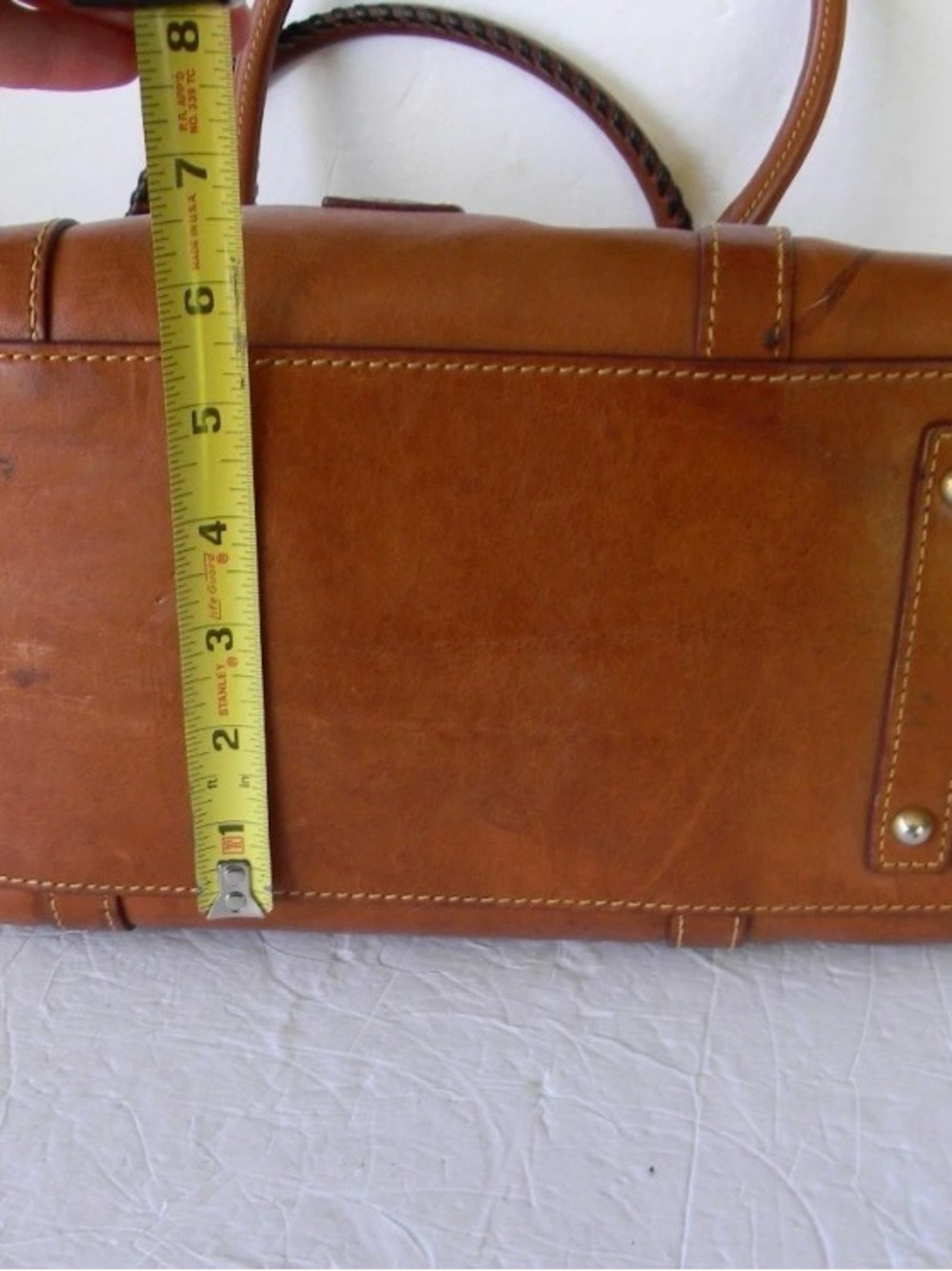 Dooney & Bourke Florentine NATURAL Leather Domed Buckle Satchel Tassels SHOULDER - Picture 5 of 10